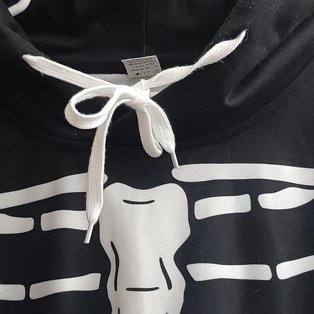 Black Skeleton Graphic Sweatshirt Pullover Fleece Hoodie 2XL